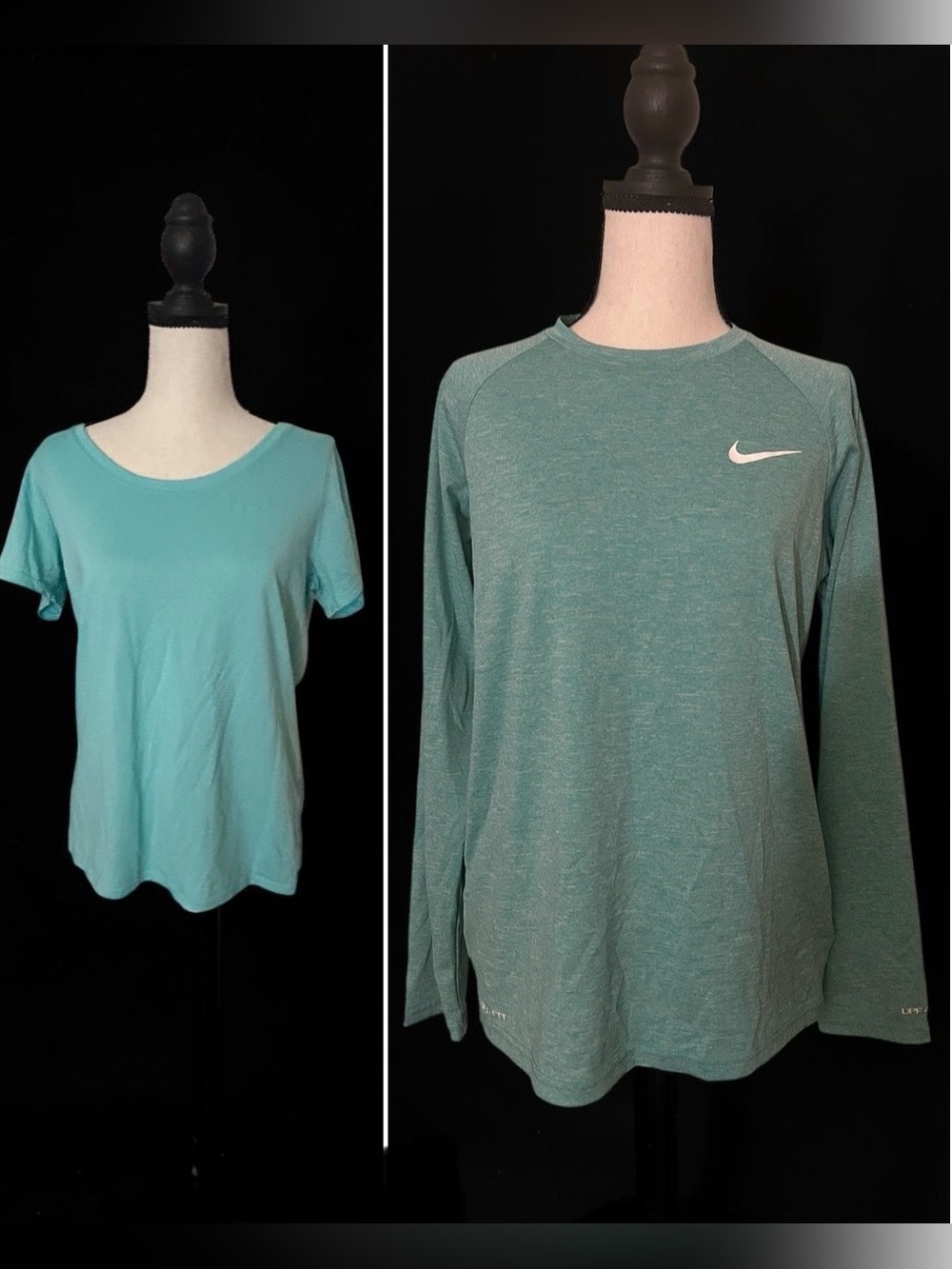 2 Nike Dri-FIT Shirts Teal & Turquoise Short Sleeve & Long Sleeve Small & Medium